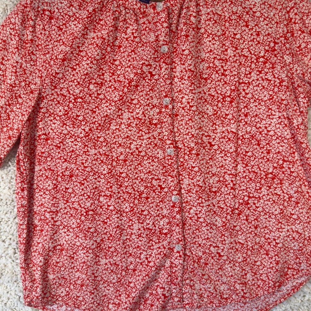 Universal Thread Button Up Blouse Womens Small Red Floral Short Sleeve Rayon Top - Picture 9 of 9